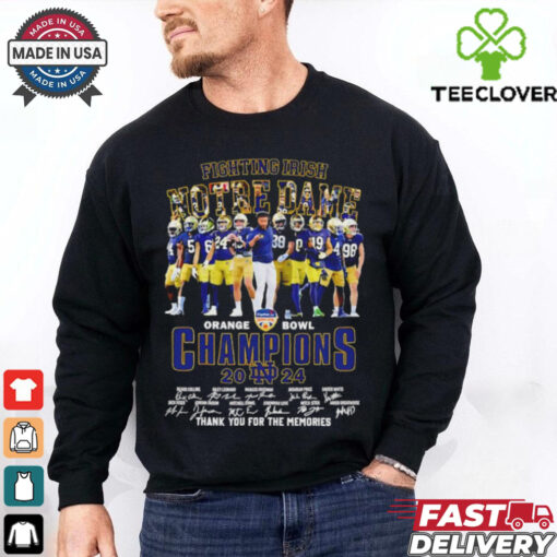 Official Marcus Freeman and Players Notre Dame Fighting Irish 2024 Orange Bowl Champions Thank You For The Memories Signatures shirt