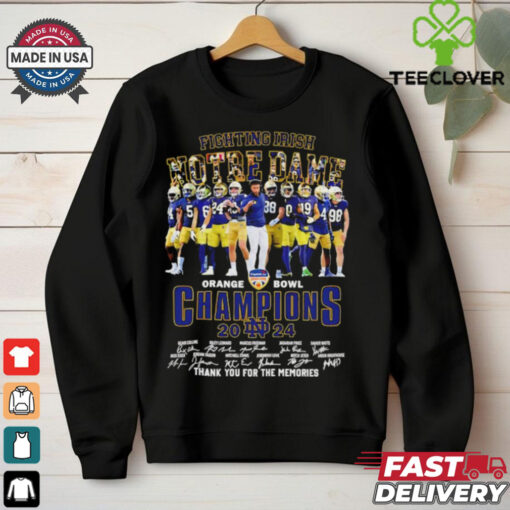 Official Marcus Freeman and Players Notre Dame Fighting Irish 2024 Orange Bowl Champions Thank You For The Memories Signatures shirt