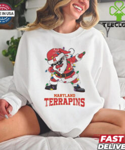 Official Maryland Terrapins Dabbing Santa Claus Ugly Christmas Light shirt