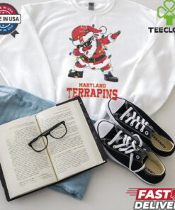 Official Maryland Terrapins Dabbing Santa Claus Ugly Christmas Light shirt