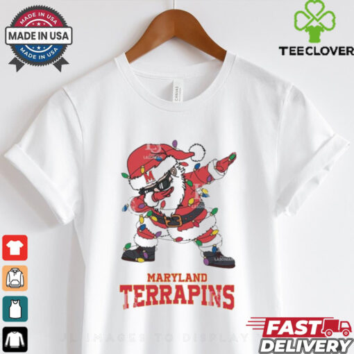 Official Maryland Terrapins Dabbing Santa Claus Ugly Christmas Light shirt