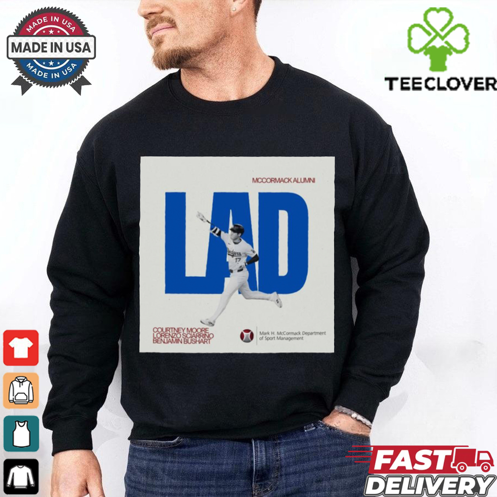 Official McCormack Alumni Courtney Moore Lorenzo Sciarrino Benjamin Bushart Los Angeles Dodgers Poster t shirt Official McCormack Alumni Courtney Moore Lorenzo Sciarrino Benjamin Bushart Los Angeles Dodgers Poster t shirt