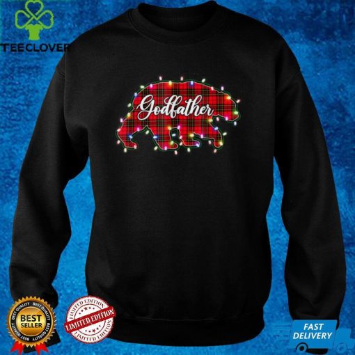 Official Mens Christmas Lights Pajama Matching Red Plaid Godfather Bear T Shirt