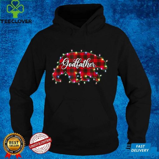 Official Mens Christmas Lights Pajama Matching Red Plaid Godfather Bear T Shirt