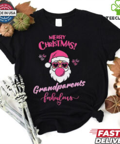Official Merry Christmas Grandparents Fabulous Pink Santa Claus T shirt
