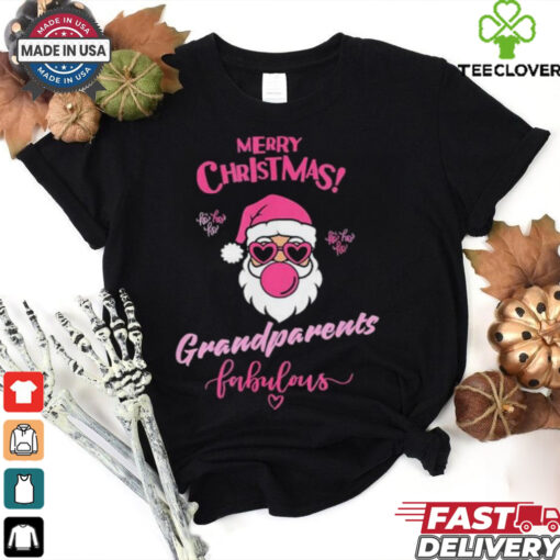 Official Merry Christmas Grandparents Fabulous Pink Santa Claus T shirt