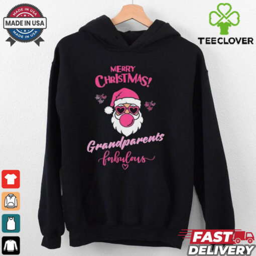 Official Merry Christmas Grandparents Fabulous Pink Santa Claus T shirt