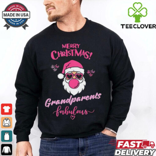 Official Merry Christmas Grandparents Fabulous Pink Santa Claus T shirt