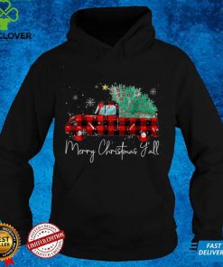 Official Merry Christmas Yall Buffalo Plaid Truck Xmas Tree Light Sweater Shirt