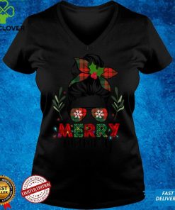 Official Merry Mammy Christmas Messy Bun Red Plaid Xmas T Shirt