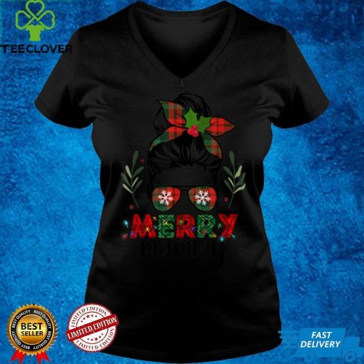 Official Merry Mammy Christmas Messy Bun Red Plaid Xmas T Shirt