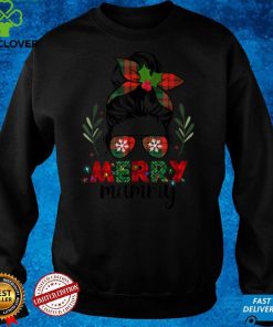 Official Merry Mammy Christmas Messy Bun Red Plaid Xmas T Shirt