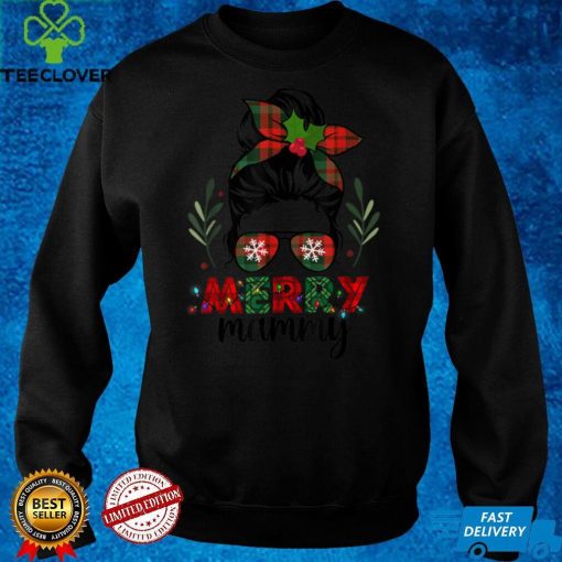 Official Merry Mammy Christmas Messy Bun Red Plaid Xmas T Shirt