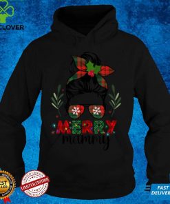 Official Merry Mammy Christmas Messy Bun Red Plaid Xmas T Shirt