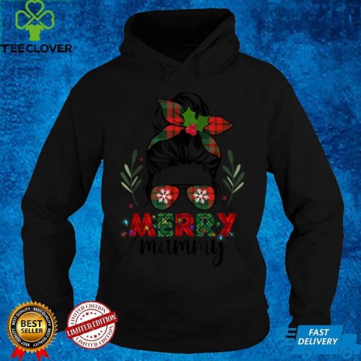 Official Merry Mammy Christmas Messy Bun Red Plaid Xmas T Shirt