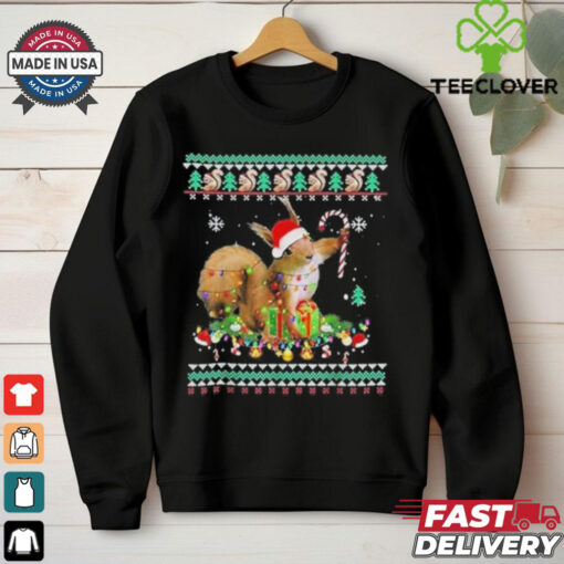 Official Merry xmas Squirrel Christmas XMas christmas Lights Ugly T Shirt.