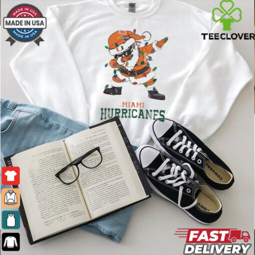 Official Miami Hurricanes Dabbing Santa Claus Ugly Christmas Light shirt