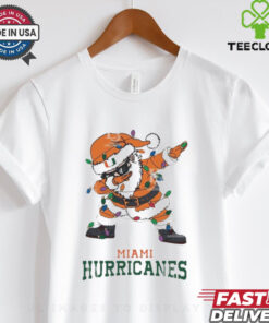 Official Miami Hurricanes Dabbing Santa Claus Ugly Christmas Light shirt
