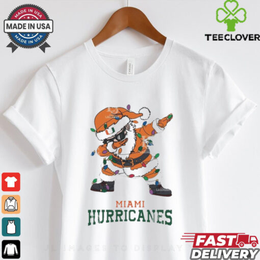 Official Miami Hurricanes Dabbing Santa Claus Ugly Christmas Light shirt