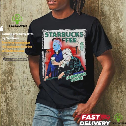 Official Michael Myers And Jason Voorhees Drink Starbucks Coffee Shirt