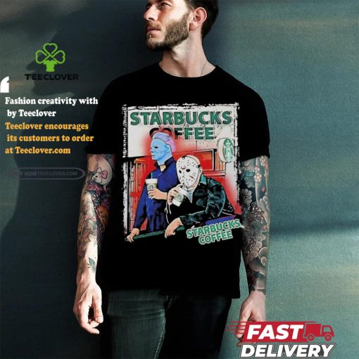 Official Michael Myers And Jason Voorhees Drink Starbucks Coffee Shirt