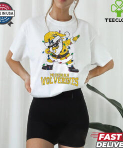 Official Michigan Wolverines Dabbing Santa Claus Ugly Christmas Light shirt