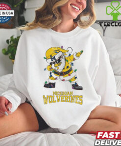 Official Michigan Wolverines Dabbing Santa Claus Ugly Christmas Light shirt