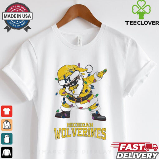 Official Michigan Wolverines Dabbing Santa Claus Ugly Christmas Light shirt