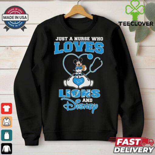 Official Mickey Mouse Just A Nurse Who Loves Her Detroit Lions And Disney shirt