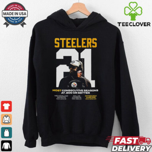 Official Mike Tomlin Pittsburgh Steelers Coach Most Consecutive Seasons At .500 Or Better Shirt