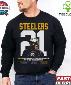 Official Mike Tomlin Pittsburgh Steelers Coach Most Consecutive Seasons At .500 Or Better Shirt