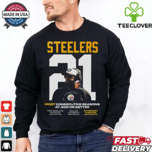 Official Mike Tomlin Pittsburgh Steelers Coach Most Consecutive Seasons At .500 Or Better Shirt
