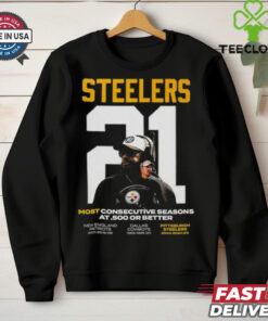 Official Mike Tomlin Pittsburgh Steelers Coach Most Consecutive Seasons At .500 Or Better Shirt