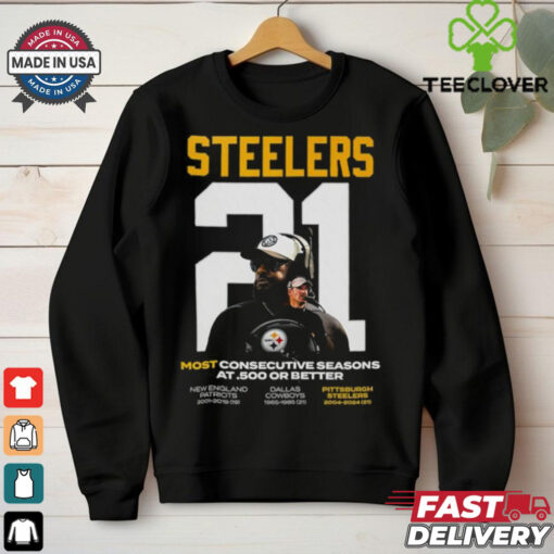 Official Mike Tomlin Pittsburgh Steelers Coach Most Consecutive Seasons At .500 Or Better Shirt