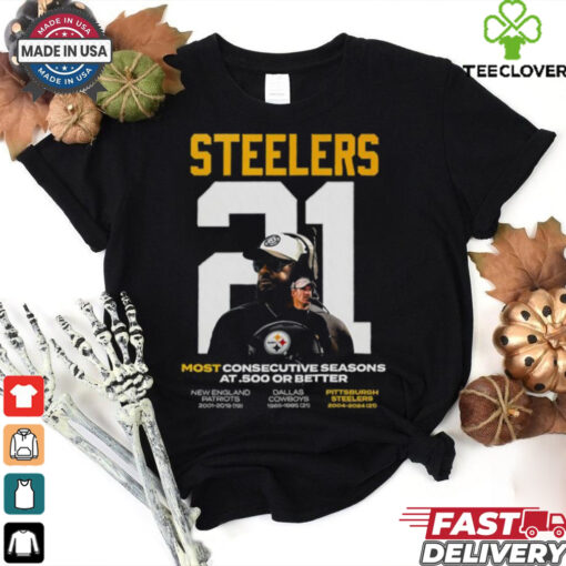 Official Mike Tomlin Pittsburgh Steelers Coach Most Consecutive Seasons At .500 Or Better Shirt