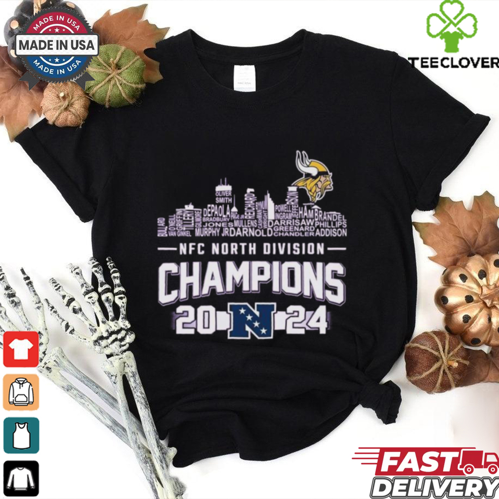 Official Minnesota Vikings NFC North Division Champions 2024 Skyline Names Shirt Official Minnesota Vikings NFC North Division Champions 2024 Skyline Names Shirt
