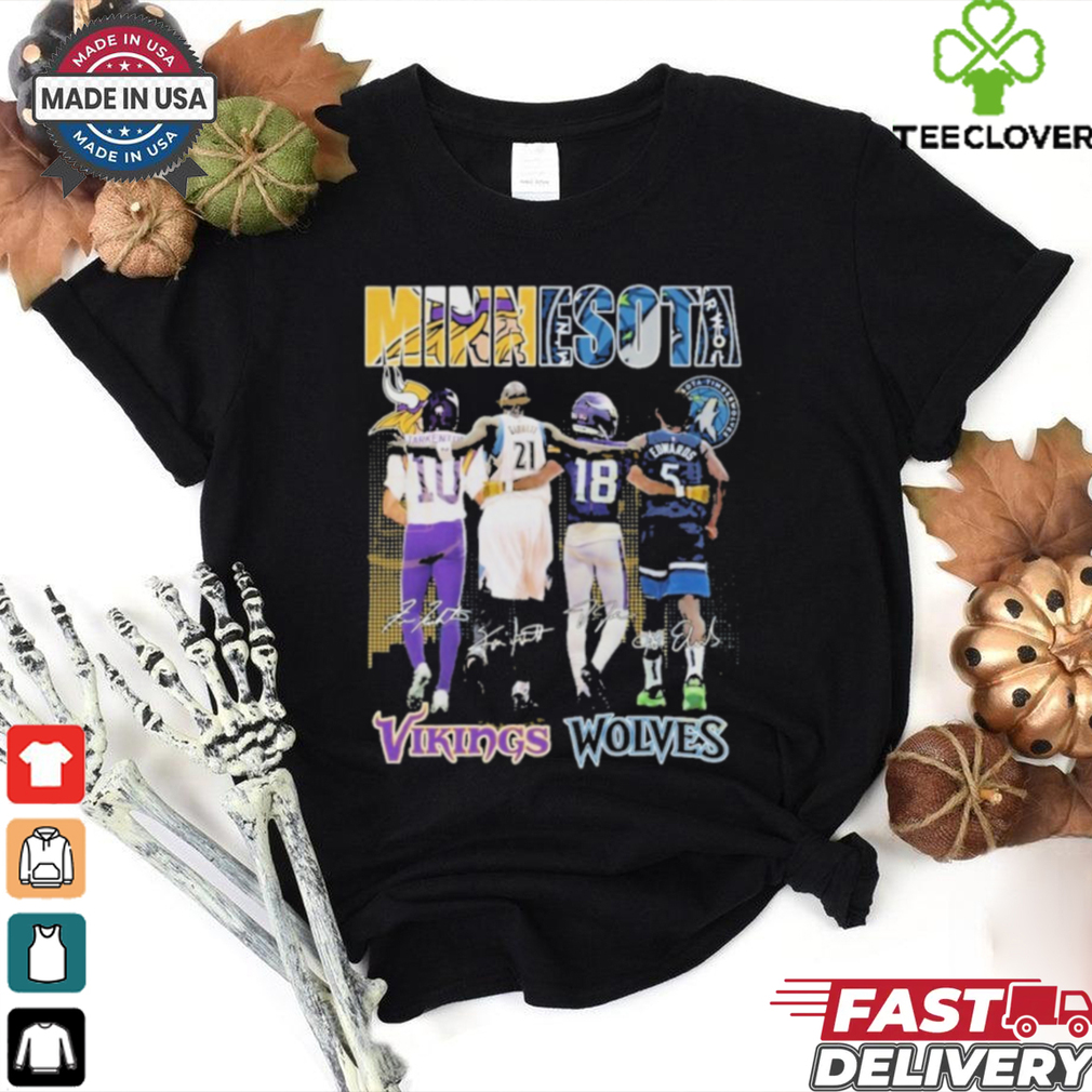 Official Minnesota Vikings x Minnesota Timberwolves Signature T Shirt Official Minnesota Vikings x Minnesota Timberwolves Signature T Shirt