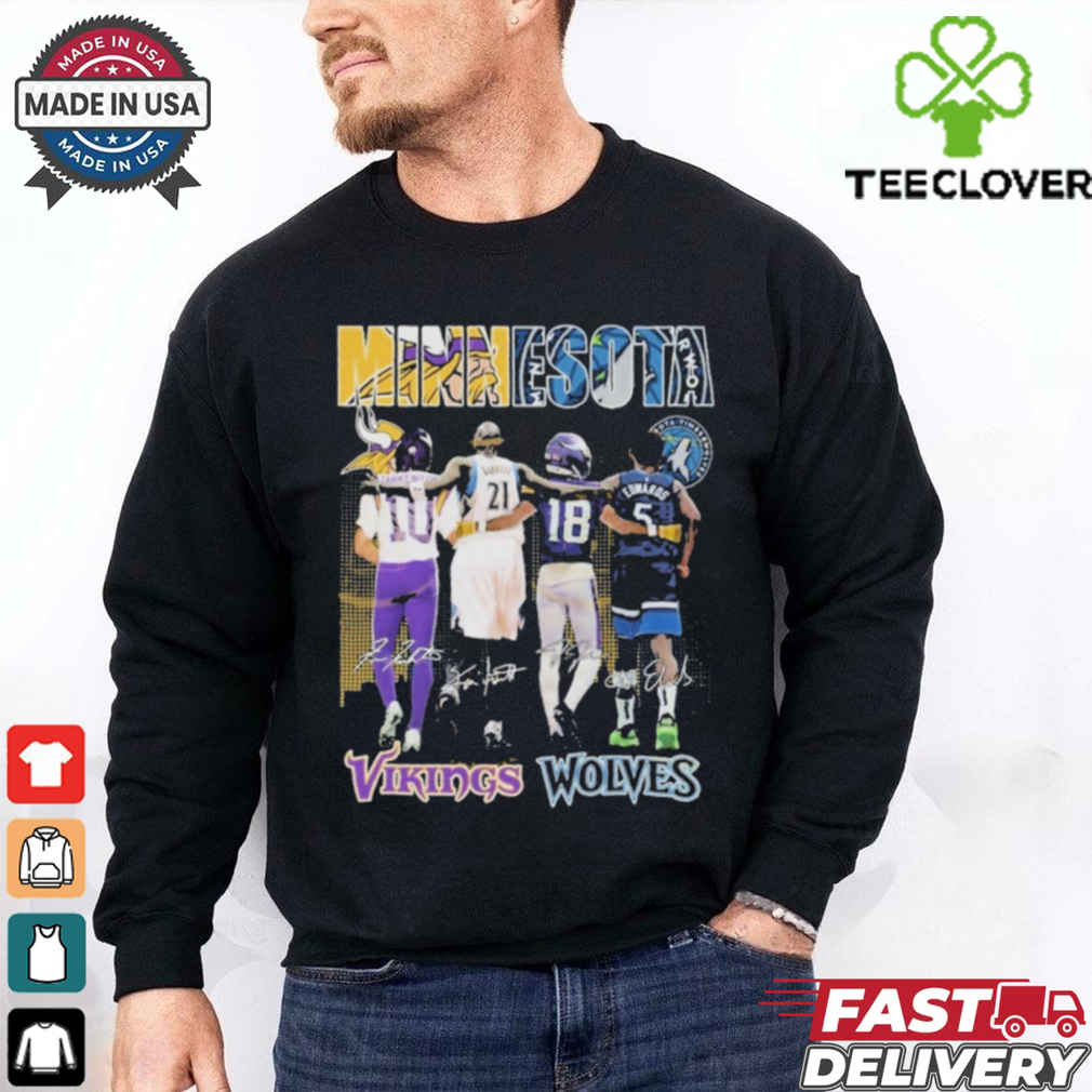 Official Minnesota Vikings x Minnesota Timberwolves Signature T Shirt Official Minnesota Vikings x Minnesota Timberwolves Signature T Shirt