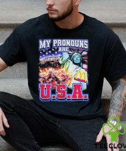 Official My Pronouns Are U.S.A. Hollywood American flag t shirt