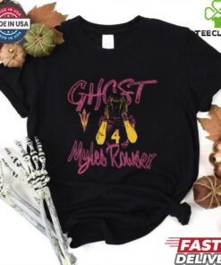 Official Myles Rowser Arizona State Sun Devils Ghost Graphic T-shirt featuring a unique design with Myles Rowser and a ghostly graphic representing the Arizona State Sun Devils.