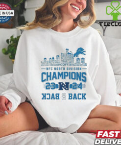 Official NFC North Division Champions 23 24 Back To Back Detroit Lions Skyline Names Shirt