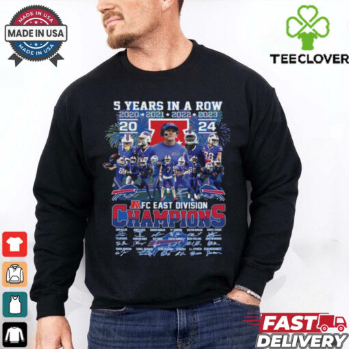 Official NFL 5 Year In A Row Buffalo Bills 2024 AFC East Division Champions Signatures t shirt