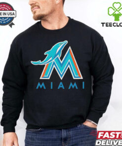 Official NFL x MLB Miami Dolphins X Miami Marlins Logo Mash Shirt