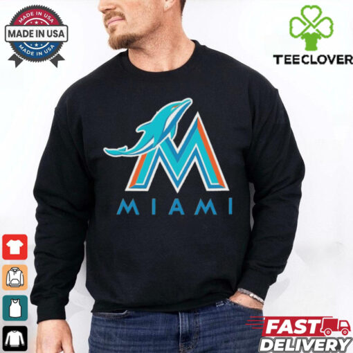Official NFL x MLB Miami Dolphins X Miami Marlins Logo Mash Shirt