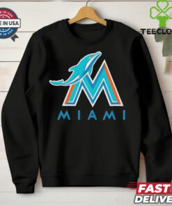 Official NFL x MLB Miami Dolphins X Miami Marlins Logo Mash Shirt