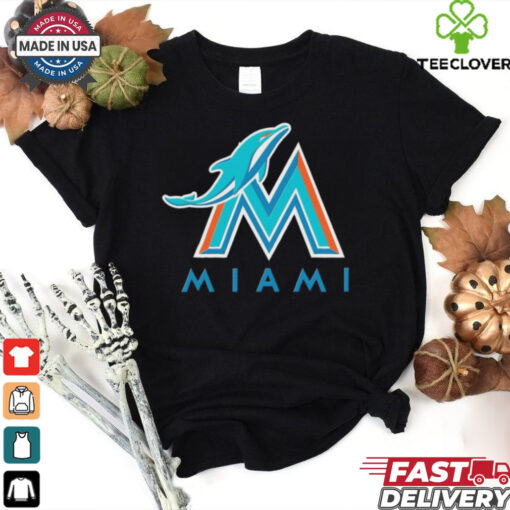Official NFL x MLB Miami Dolphins X Miami Marlins Logo Mash Shirt