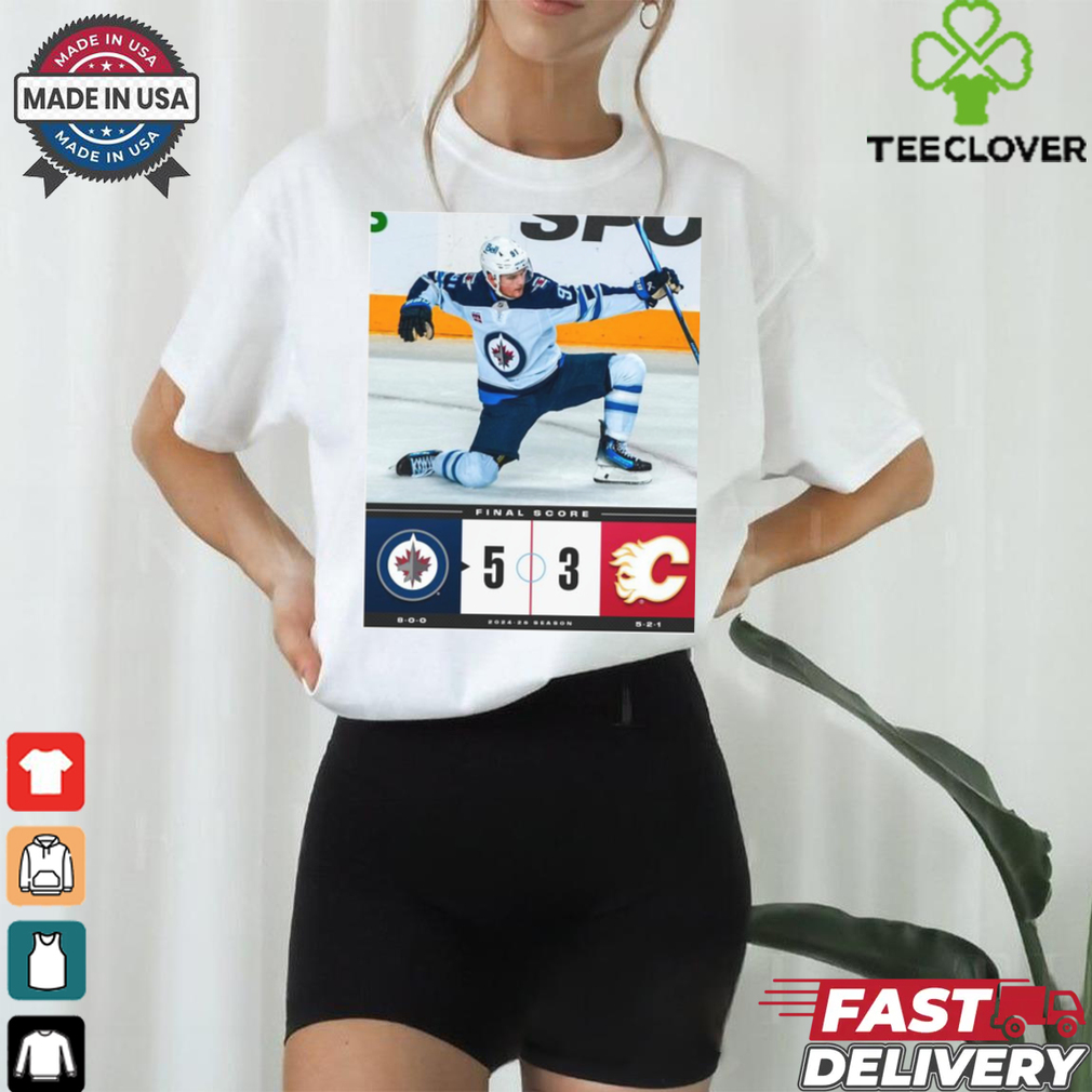 Official NHL Winnipeg Jets 5 3 Calgary Flames Final Score 2024 25 Season Poster t shirt Official NHL Winnipeg Jets 5 3 Calgary Flames Final Score 2024 25 Season Poster t shirt
