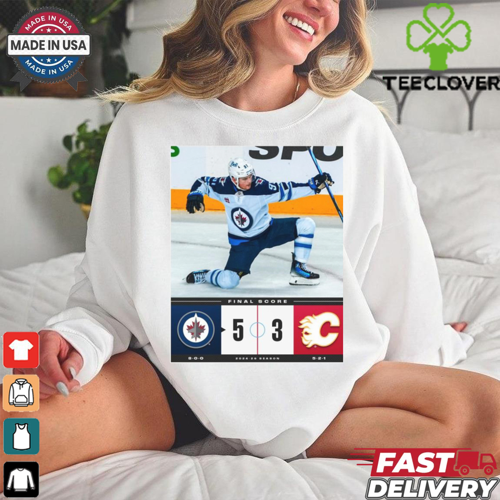 Official NHL Winnipeg Jets 5 3 Calgary Flames Final Score 2024 25 Season Poster t shirt Official NHL Winnipeg Jets 5 3 Calgary Flames Final Score 2024 25 Season Poster t shirt