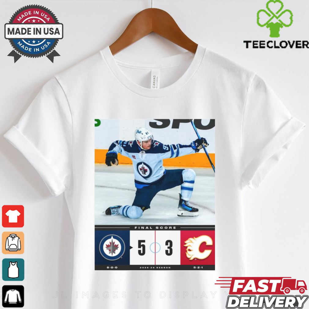 Official NHL Winnipeg Jets 5 3 Calgary Flames Final Score 2024 25 Season Poster t shirt Official NHL Winnipeg Jets 5 3 Calgary Flames Final Score 2024 25 Season Poster t shirt
