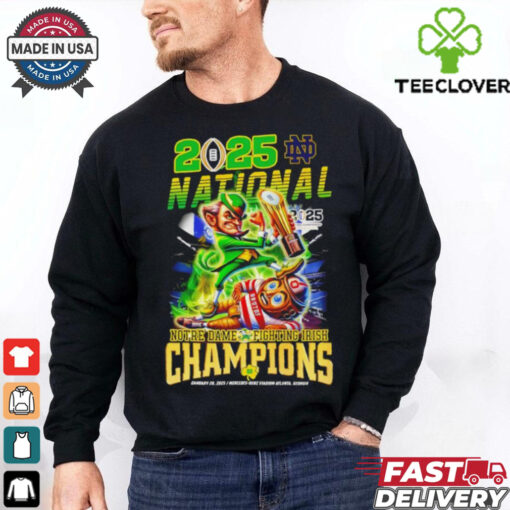 Official National Champions Notre Dame Fighting Irish vs Ohio State Buckeyes Mascots Jan 20 2025 Mercedes Benz Stadium shirt